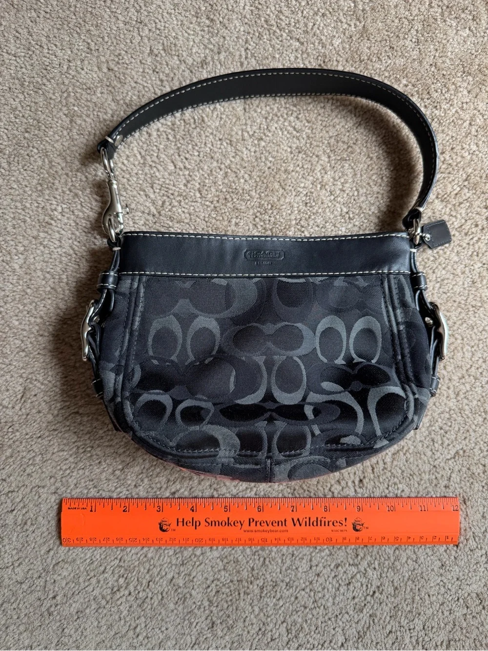 Coach Vintage Small Zoe Hobo Black & Gray Signature Canvas Shoulder Bag